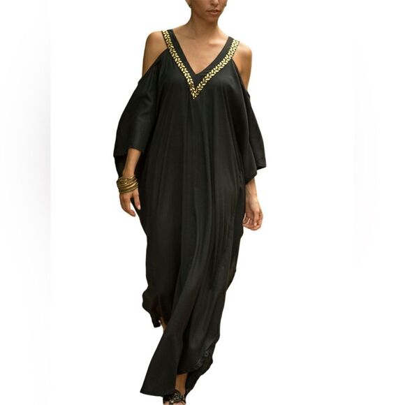 Black and gold cold shoulder caftan. O/S - Picture 1 of 3